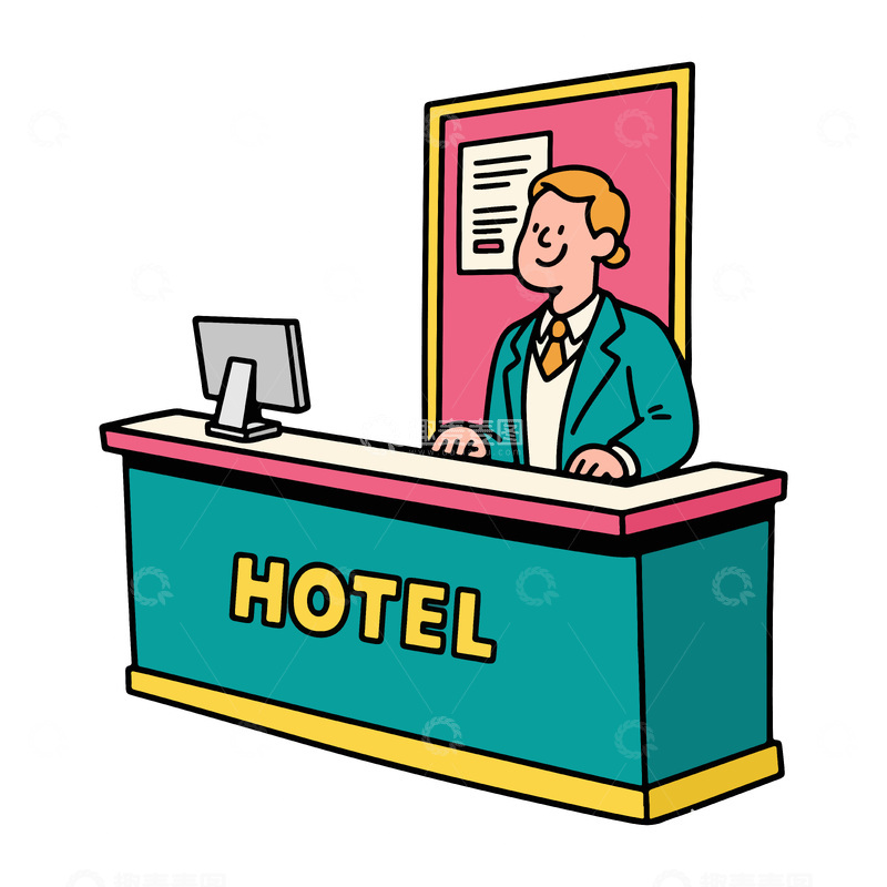 源文件下载【趣麦麦图】酒店前台服务插画