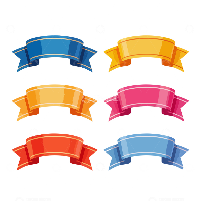源文件下载【趣麦麦图】多彩丝带装饰标签设计元素