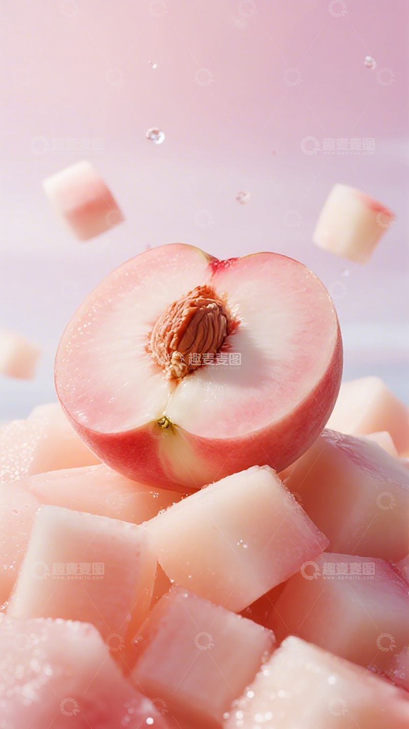 高清大图下载【趣麦麦图】粉色水蜜桃新鲜切面摄影