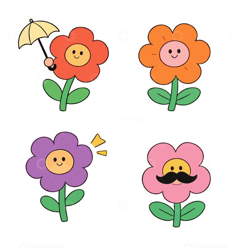 源文件下载【趣麦麦图】卡通花朵表情包设计素材