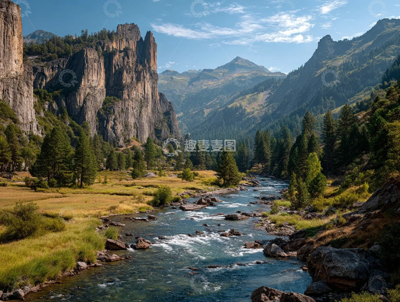 高清大图下载【趣麦麦图】山林掩映的峡谷溪流
