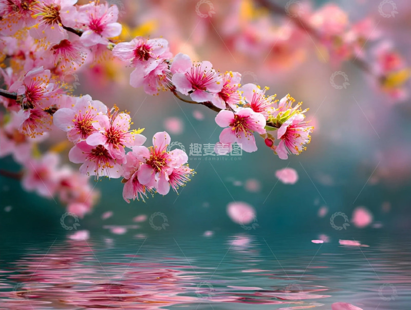 高清大图下载【趣麦麦图】粉艳桃花映水色