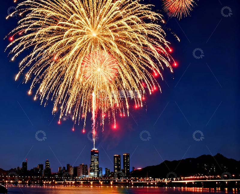 高清大图下载【趣麦麦图】-城市夜景烟花绽放1