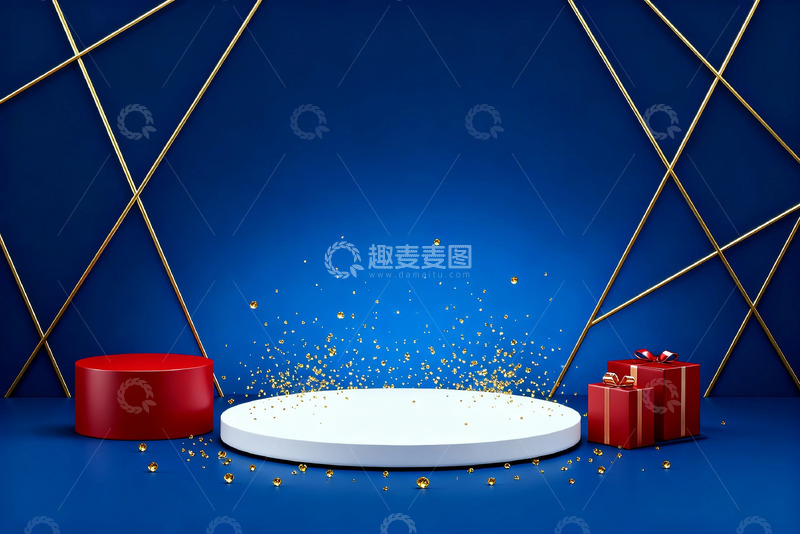 高清大图下载【趣麦麦图】蓝色金色几何舞台展示图