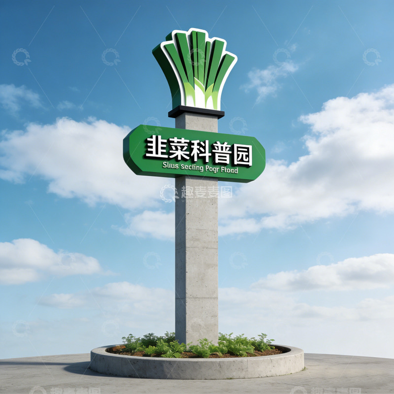 高清大图下载【趣麦麦图】绿意盎然韭菜园指示牌