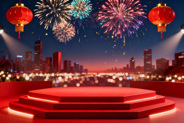 喜庆新年舞台夜景烟花背景