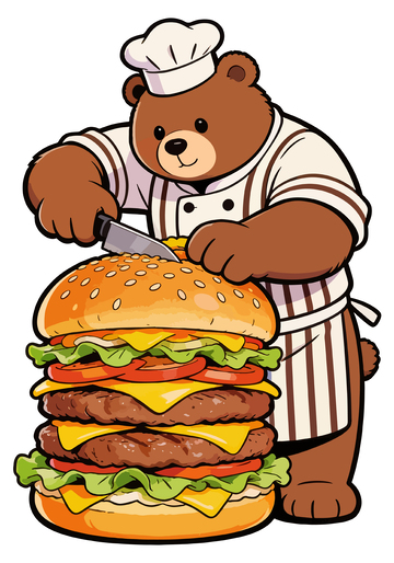 卡通厨师小熊制作汉堡插画