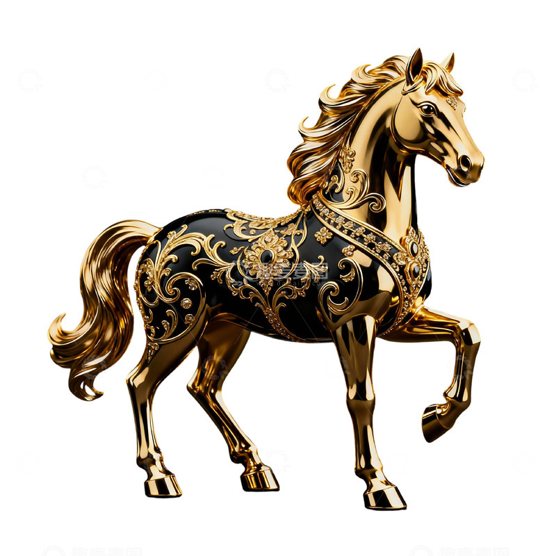 高清大图下载【趣麦麦图】金色骏马装饰雕塑