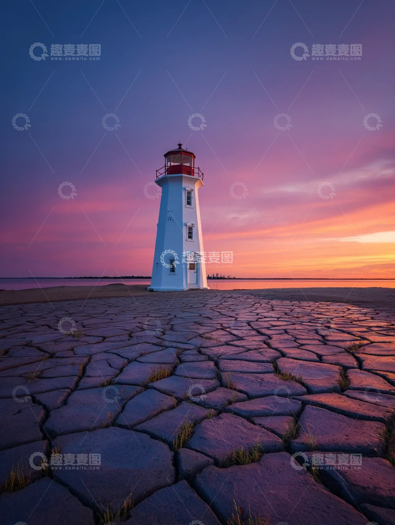 高清大图下载【趣麦麦图】落日下的天际灯塔