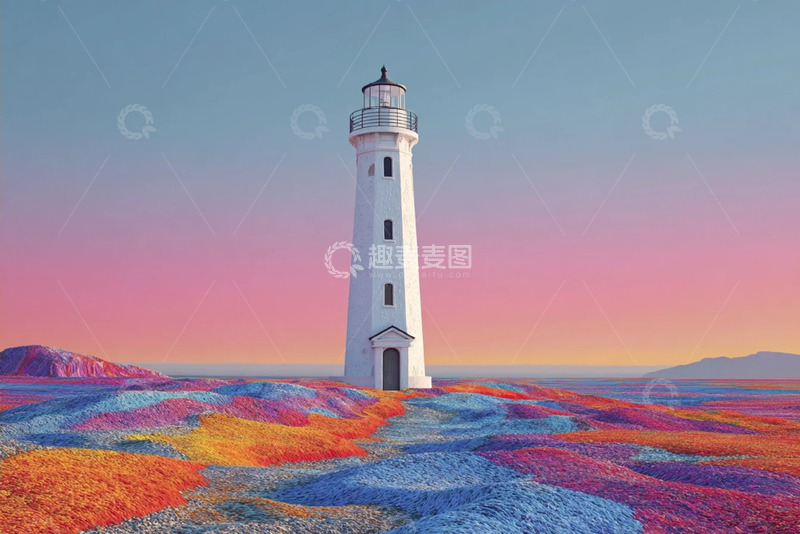 高清大图下载【趣麦麦图】落日时分的灯塔风光