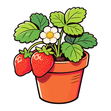 卡通盆栽草莓插画
