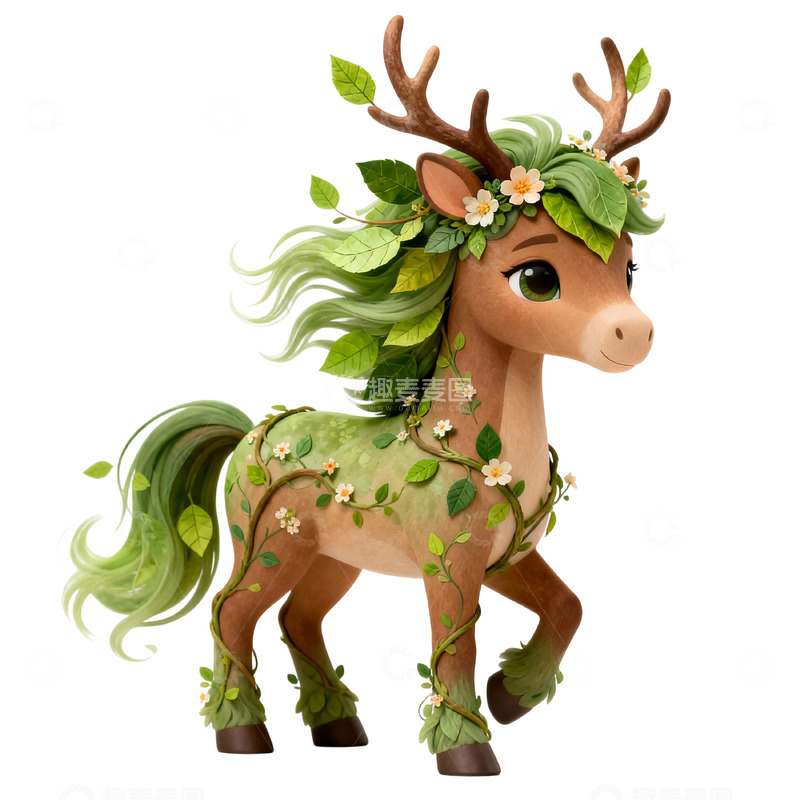 高清大图下载【趣麦麦图】森林梦幻鹿卡通插画