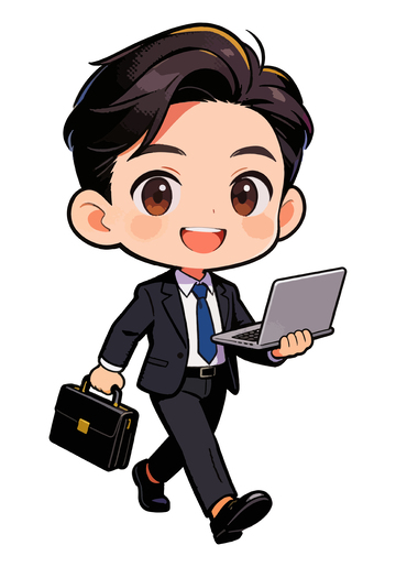 卡通商务男士电脑手提包插画