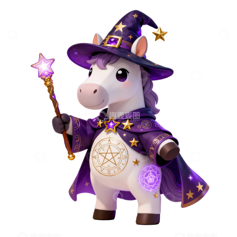 高清大图下载【趣麦麦图】卡通巫师独角兽魔法设计素材