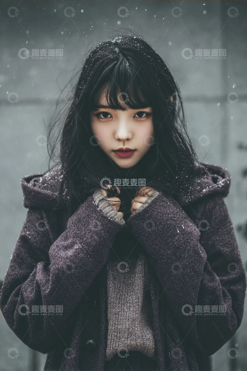 高清大图下载【趣麦麦图】复古冬装的冬日人像