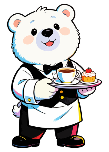 可爱北极熊服务员卡通插画