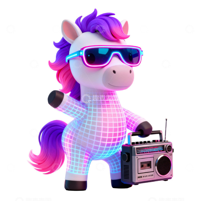 高清大图下载【趣麦麦图】卡通时尚小马3D渲染素材