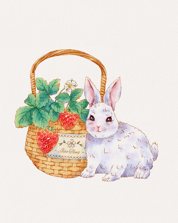 水彩兔篮插画设计素材