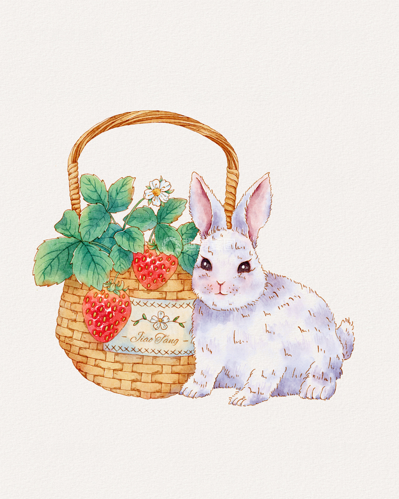 源文件下载【趣麦麦图】-水彩兔篮插画设计素材