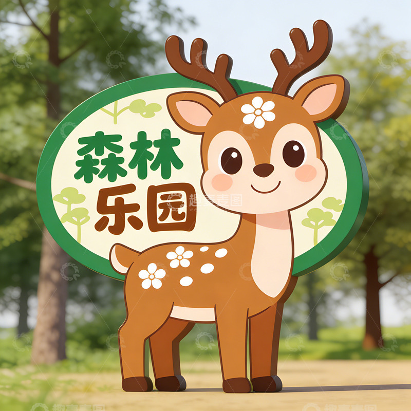 高清大图下载【趣麦麦图】卡通小鹿森林乐园标识