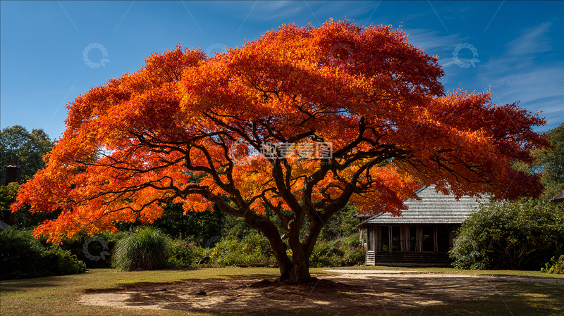 高清大图下载【趣麦麦图】秋日枫叶火红绚丽