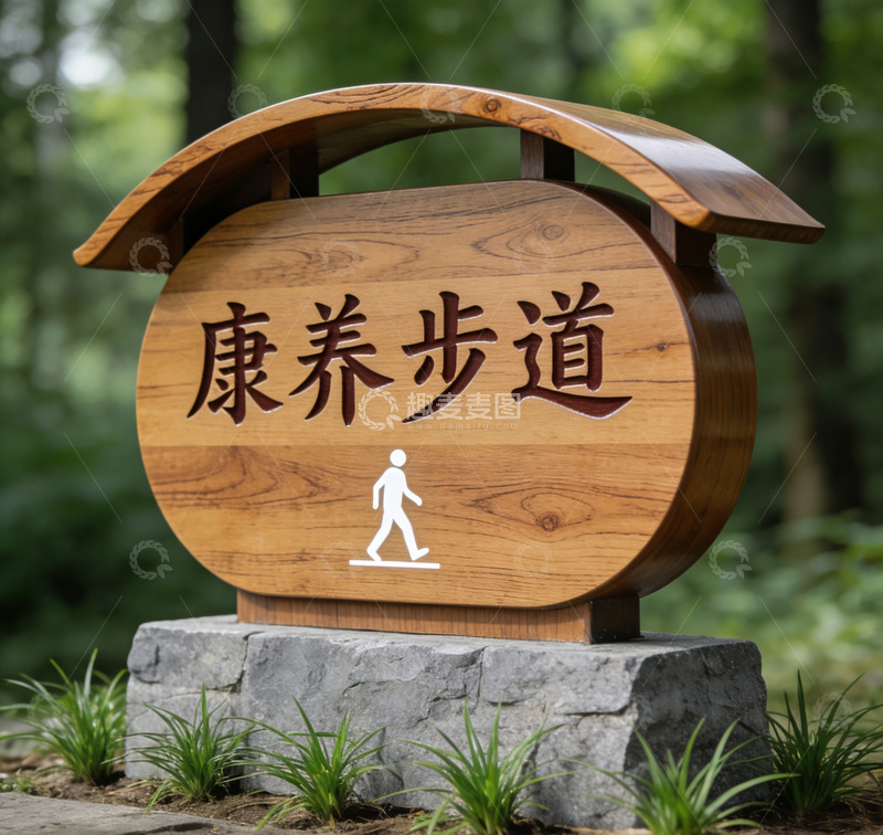 高清大图下载【趣麦麦图】木质康养步道指示牌