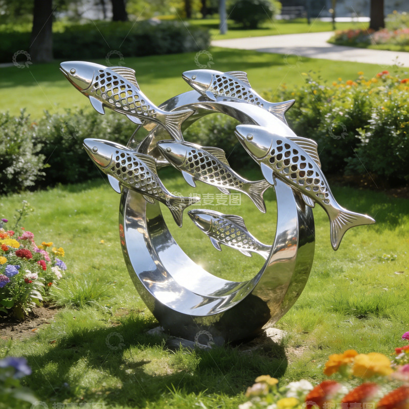 高清大图下载【趣麦麦图】金属鱼雕塑艺术园林景观