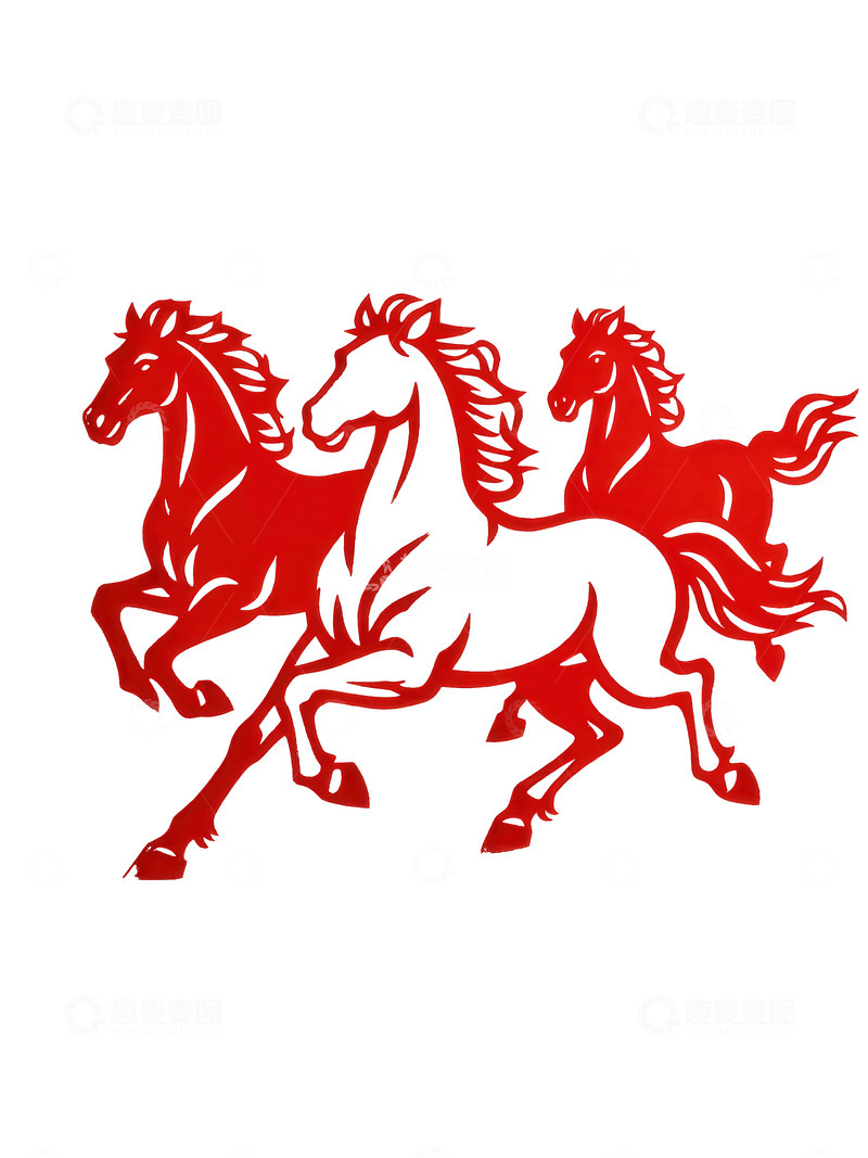 高清大图下载【趣麦麦图】剪纸风  骏马  鸿运  