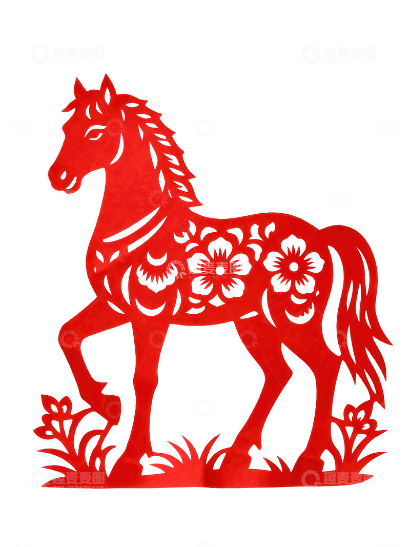 高清大图下载【趣麦麦图】剪纸风  骏马  奋进  