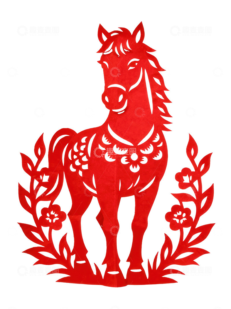 高清大图下载【趣麦麦图】剪纸风  骏马  进取   