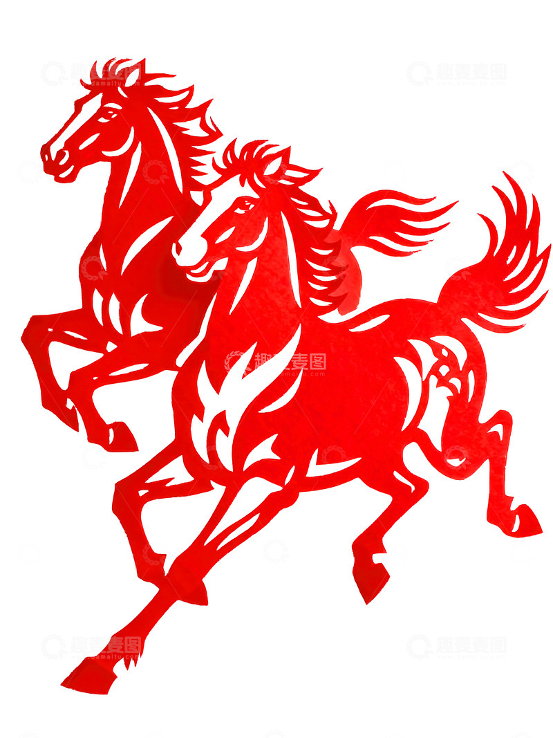 高清大图下载【趣麦麦图】剪纸风  骏马  昌盛  
