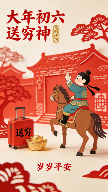 大年初六送穷神传统插画