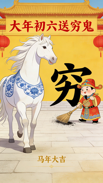 传统年画大年初六送穷鬼图