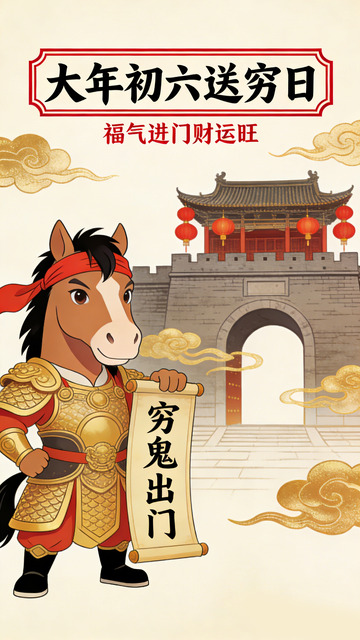 卡通风大年初六送穷神海报