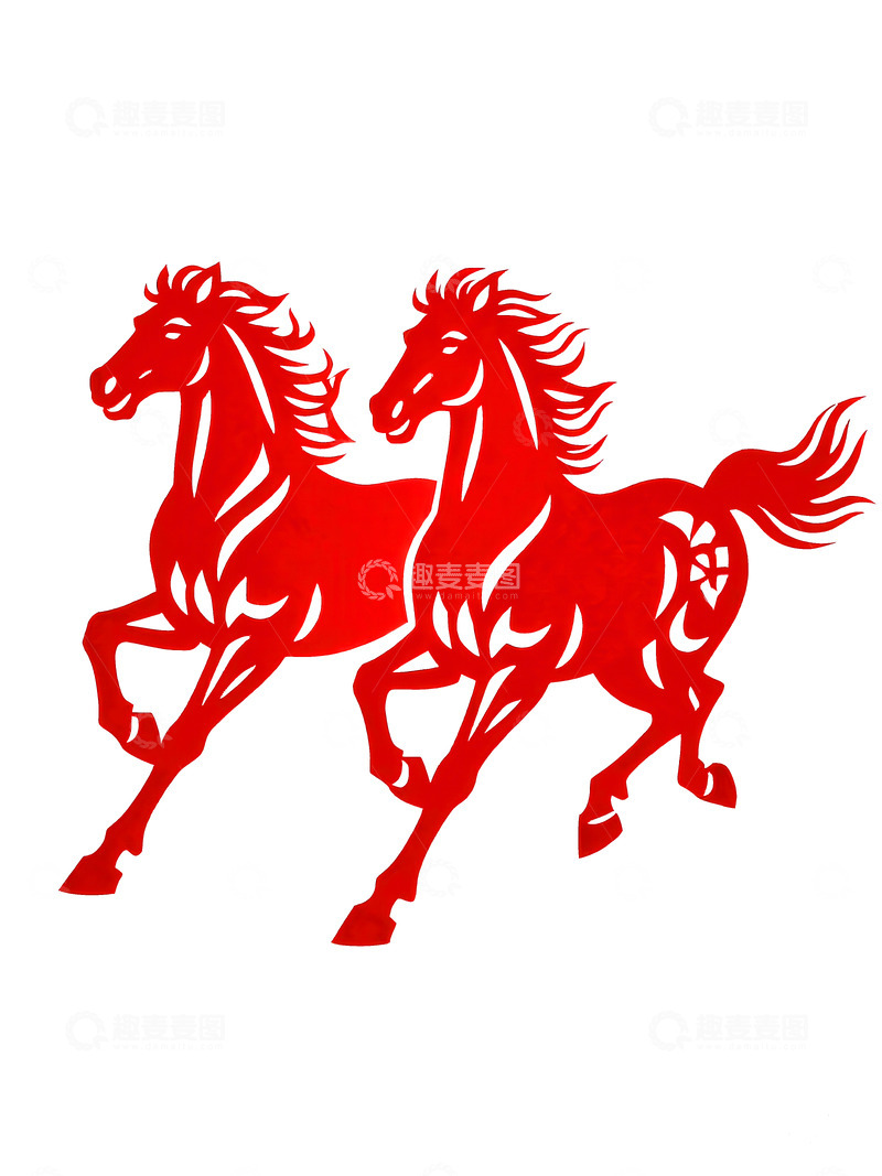 高清大图下载【趣麦麦图】剪纸风  骏马  福禄  