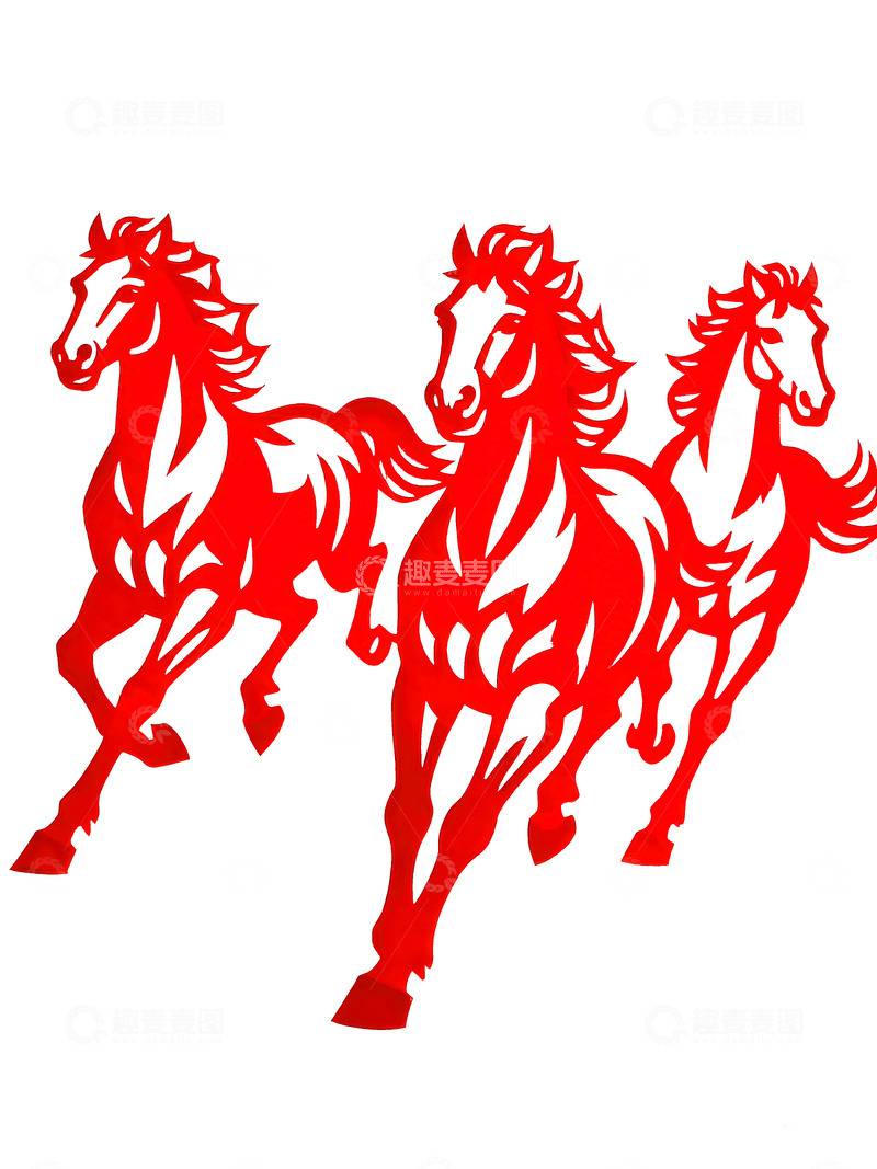 高清大图下载【趣麦麦图】剪纸风  骏马  瑞祥  