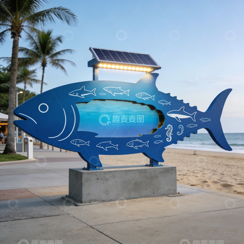 高清大图下载【趣麦麦图】海边鱼雕塑景观小品