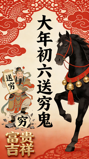 传统中国风大年初六送穷神海报