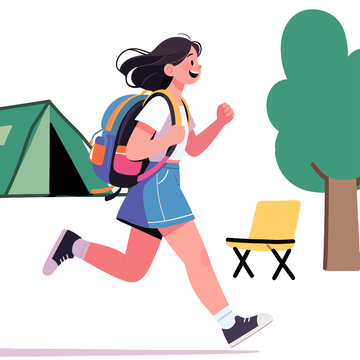 卡通露营少女插画