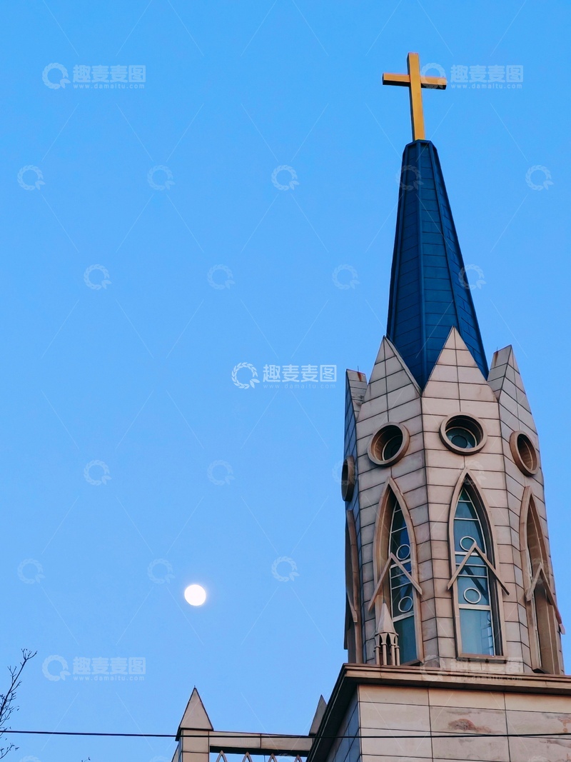 高清大图下载【趣麦麦图】教堂月夜1111