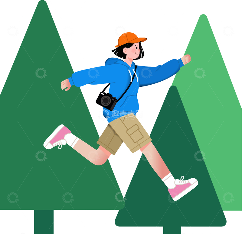 源文件下载【趣麦麦图】卡通户外跳跃插画