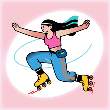 动感轮滑女孩卡通插画