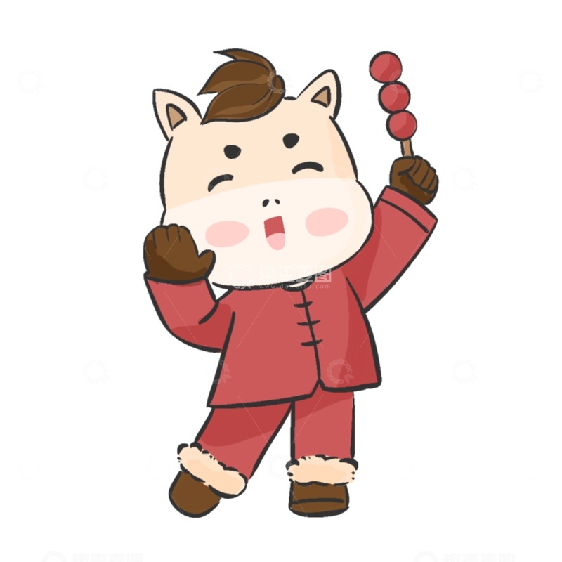 源文件下载【趣麦麦图】卡通小马新年喜庆插画