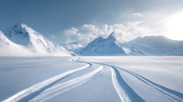 雪山风光雪地轨迹摄影图片