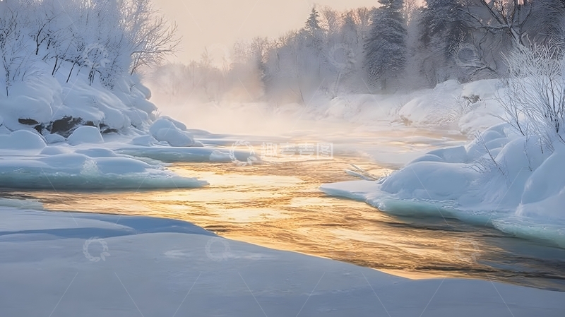高清大图下载【趣麦麦图】冬日河流雪景风光摄影图片
