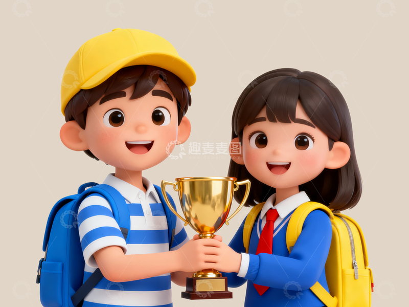 源文件下载【趣麦麦图】两个庆祝得奖的小学生3