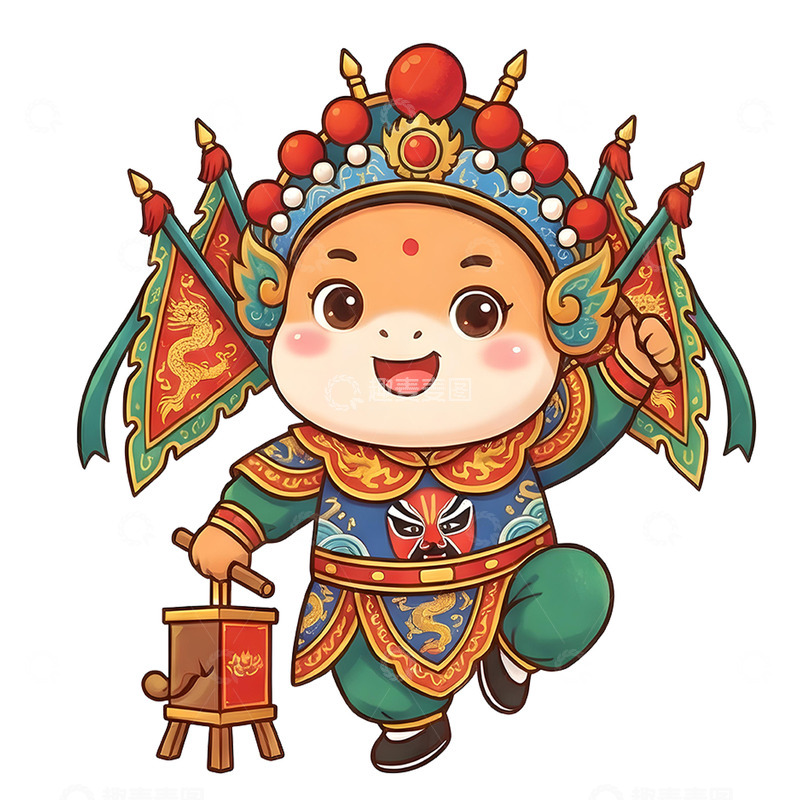 高清大图下载【趣麦麦图】国潮风戏曲马年可爱造型