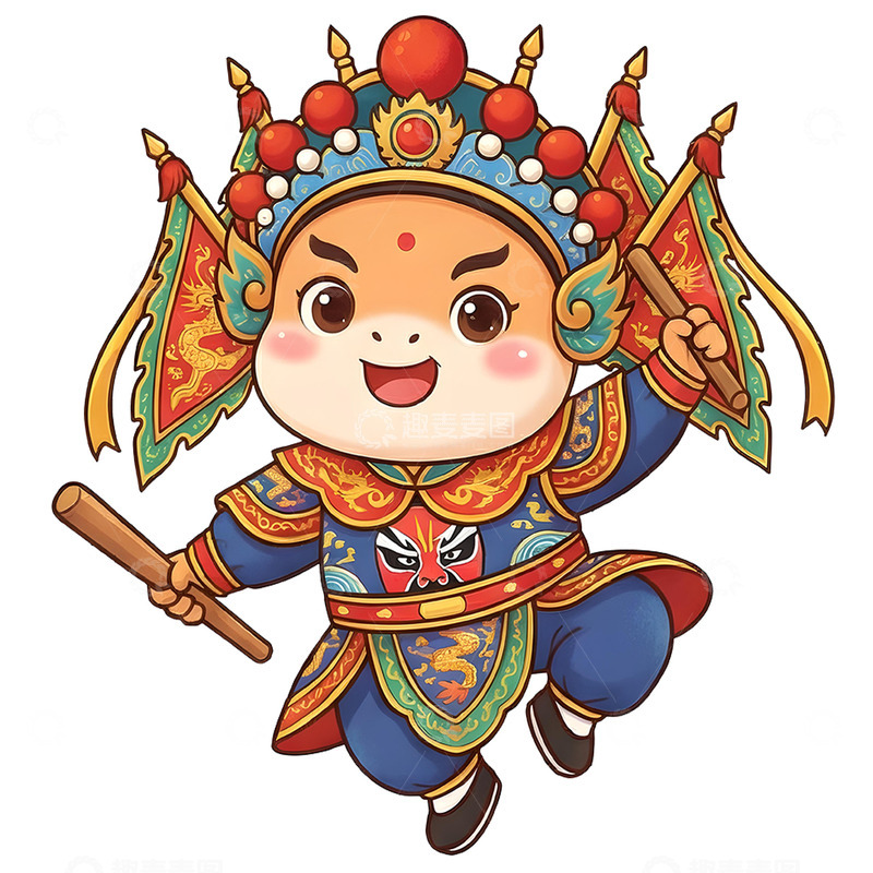 高清大图下载【趣麦麦图】京剧卡通新年马装扮