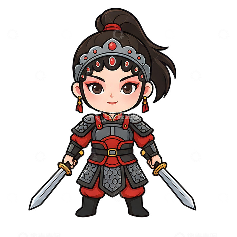 高清大图下载【趣麦麦图】卡通手绘可爱花木兰免抠元素