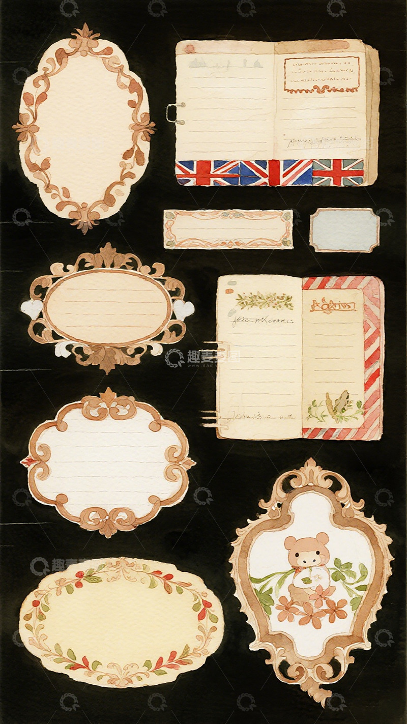 高清大图下载【趣麦麦图】复古风格明信片设计素材